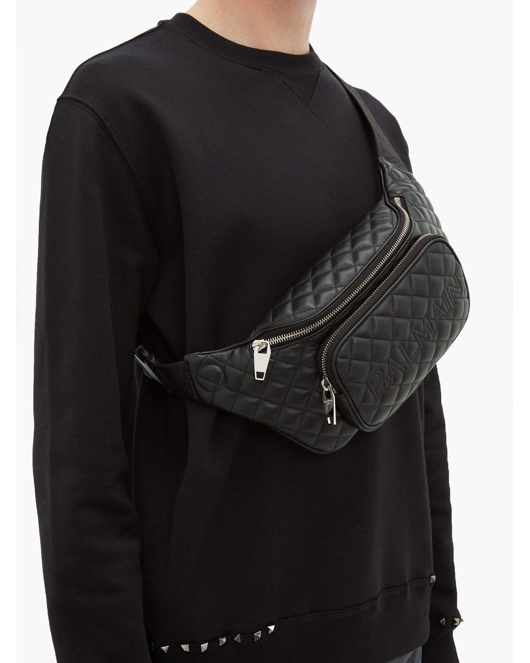 Baginning Black Leather Quilted Belt Bag Crossbody Waist Bag