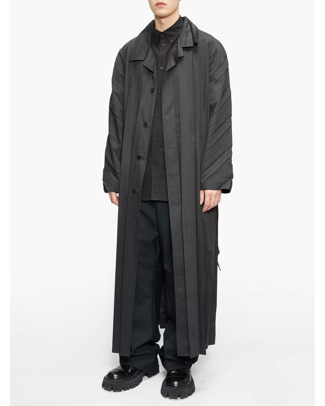 Balenciaga Pleated Twill Trench Coat in Black for Men | Lyst