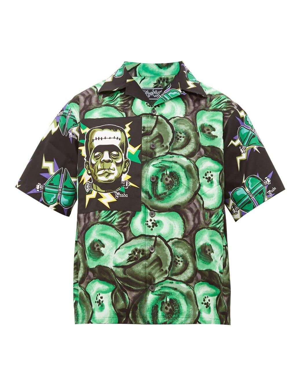 Prada Frankenstein-print Cotton-poplin Shirt in Green for Men | Lyst