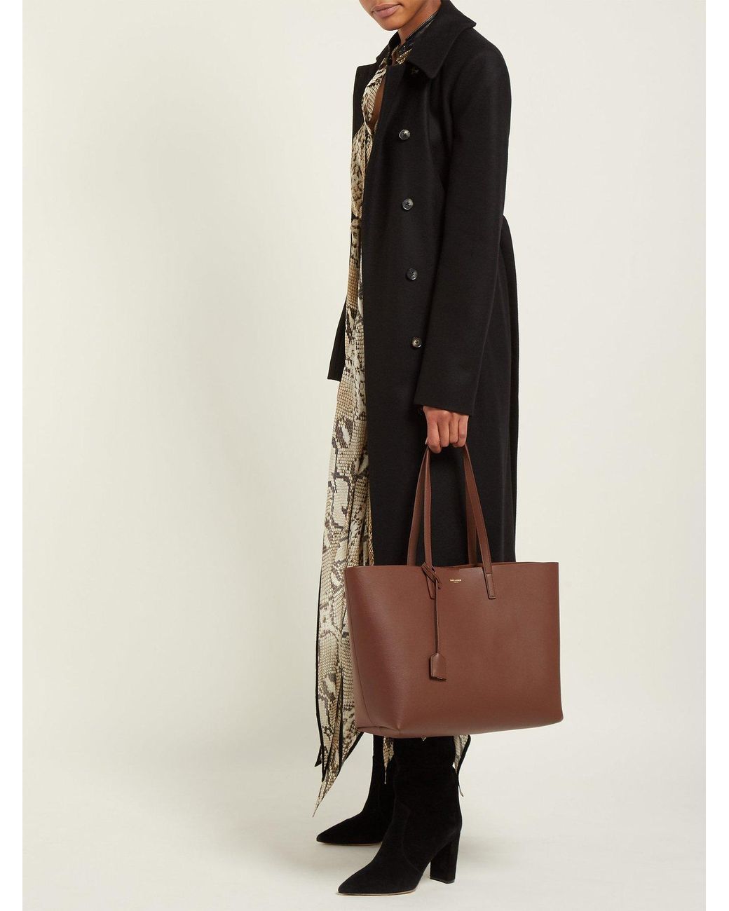 Saint Laurent East West Medium Leather Tote in Brown Lyst