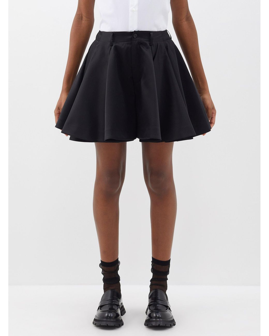 Noir Kei Ninomiya Pleated Satin Mini Skirt in Black | Lyst