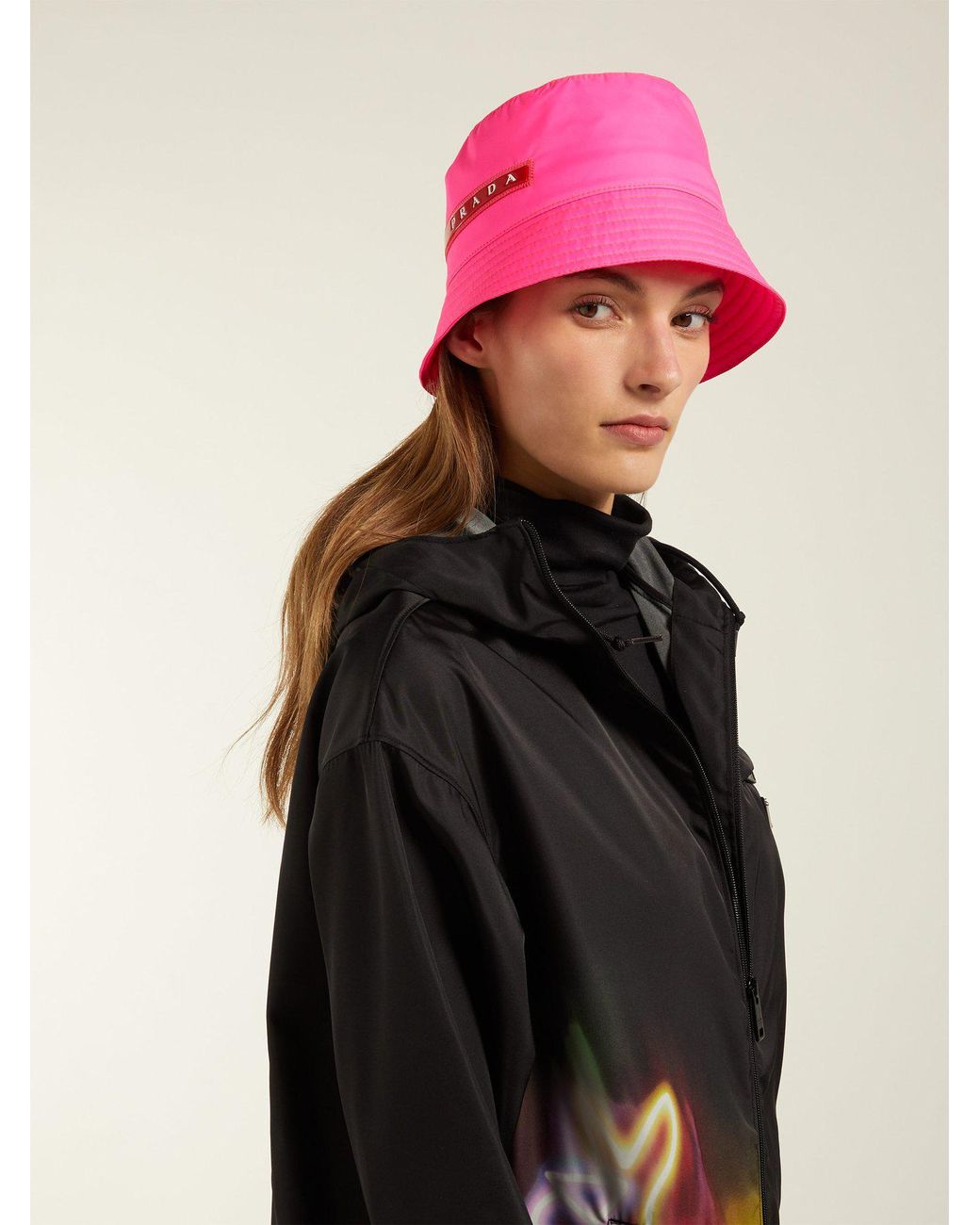 Prada Synthetic Linea Rossa-logo Bucket Hat in Pink | Lyst