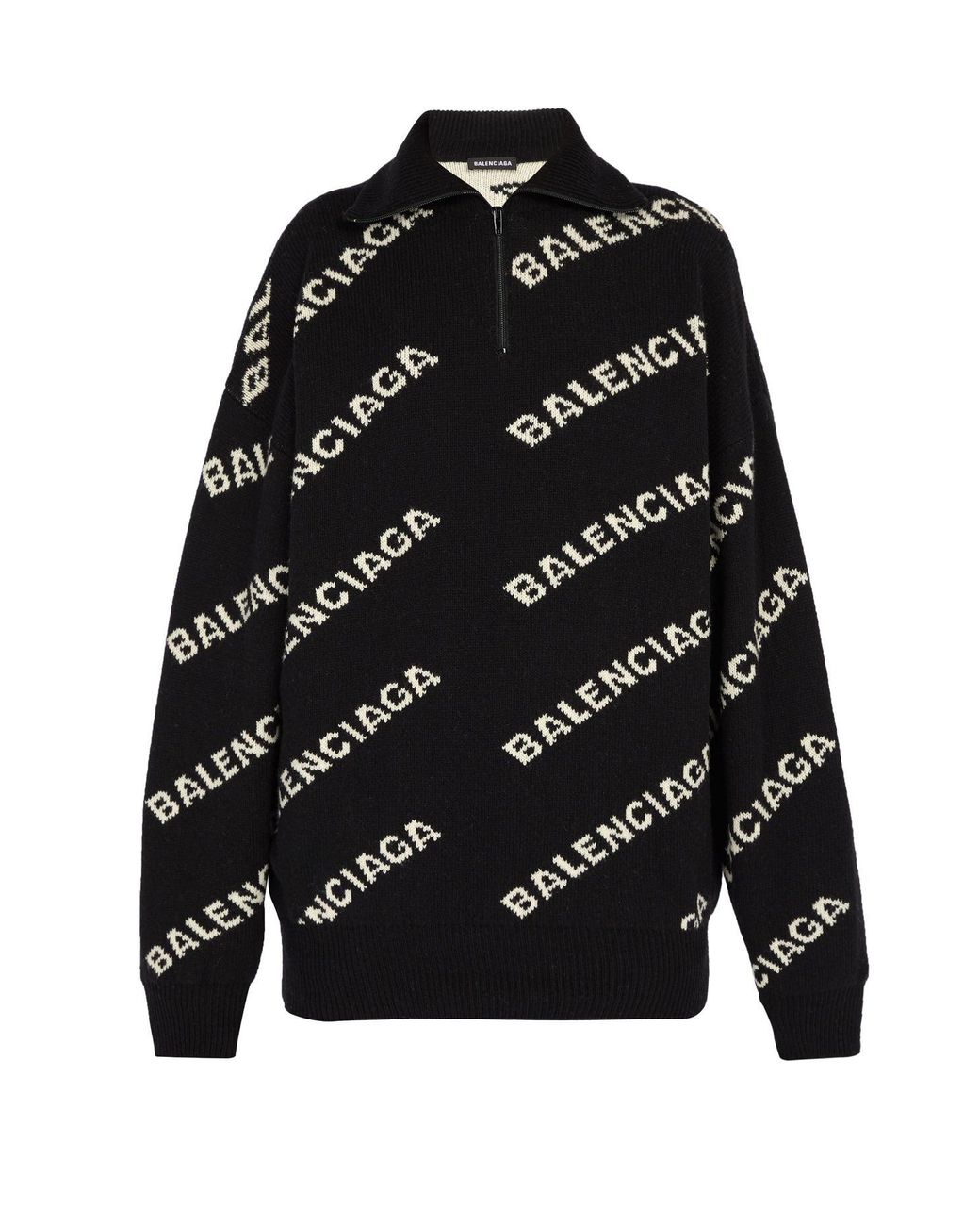 Balenciaga Wool Intarsia-logo Half-zip Sweater in Black White (Black) for  Men | Lyst
