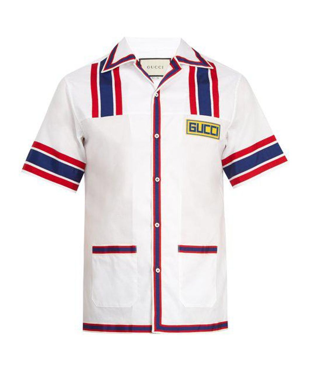Gucci Contrasttrim Cottonpoplin Bowling Shirt in White for Men Lyst