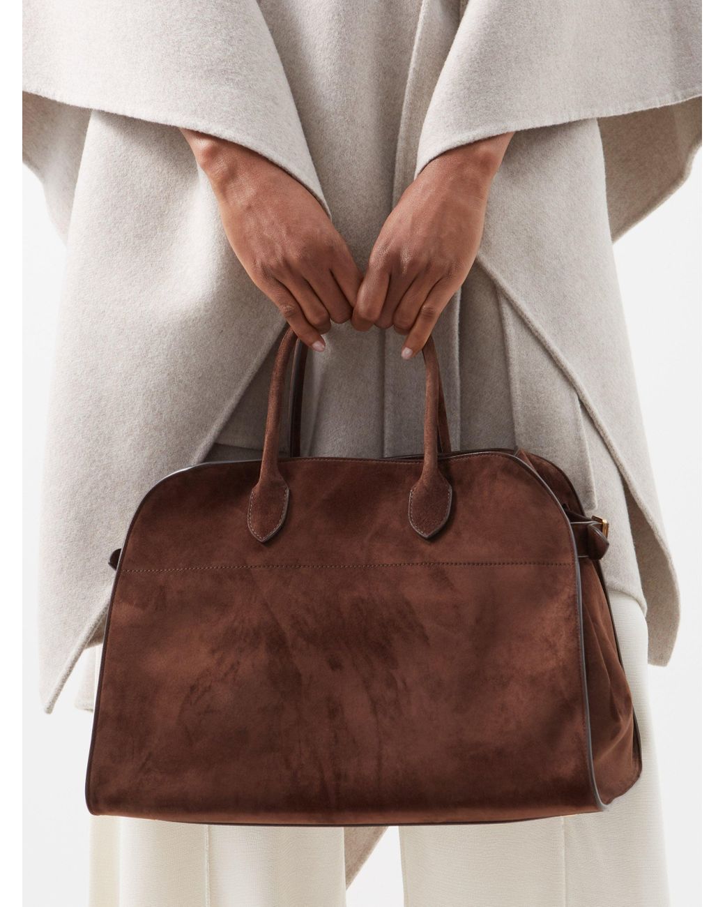 The Row, Soft Margaux 15 brown suede bag