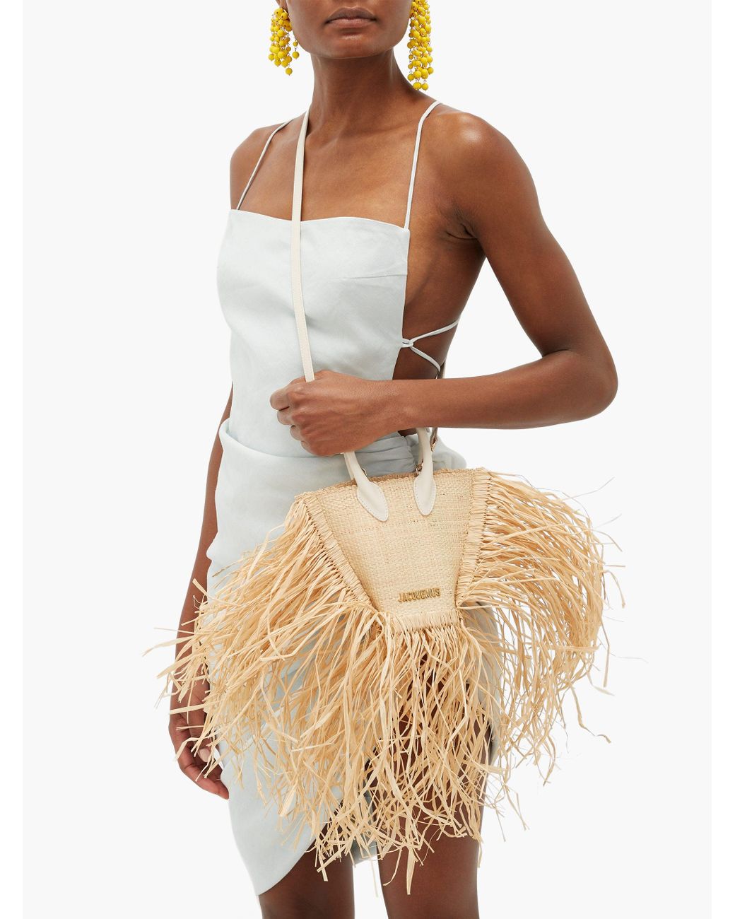 Jacquemus Baci Fringed Straw And Leather Bag in Natural | Lyst