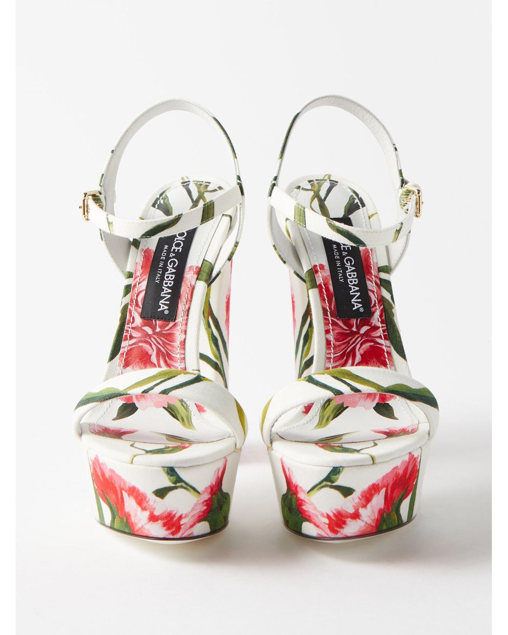 Dolce & Gabbana Rose-print 105 Satin Platform Sandals in White | Lyst Canada