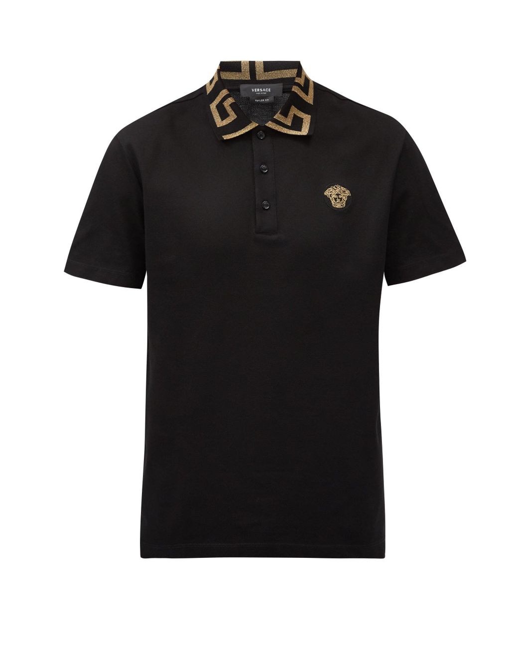 Versace Anagram-collar Cotton-piqué Polo Shirt in Black for Men - Lyst