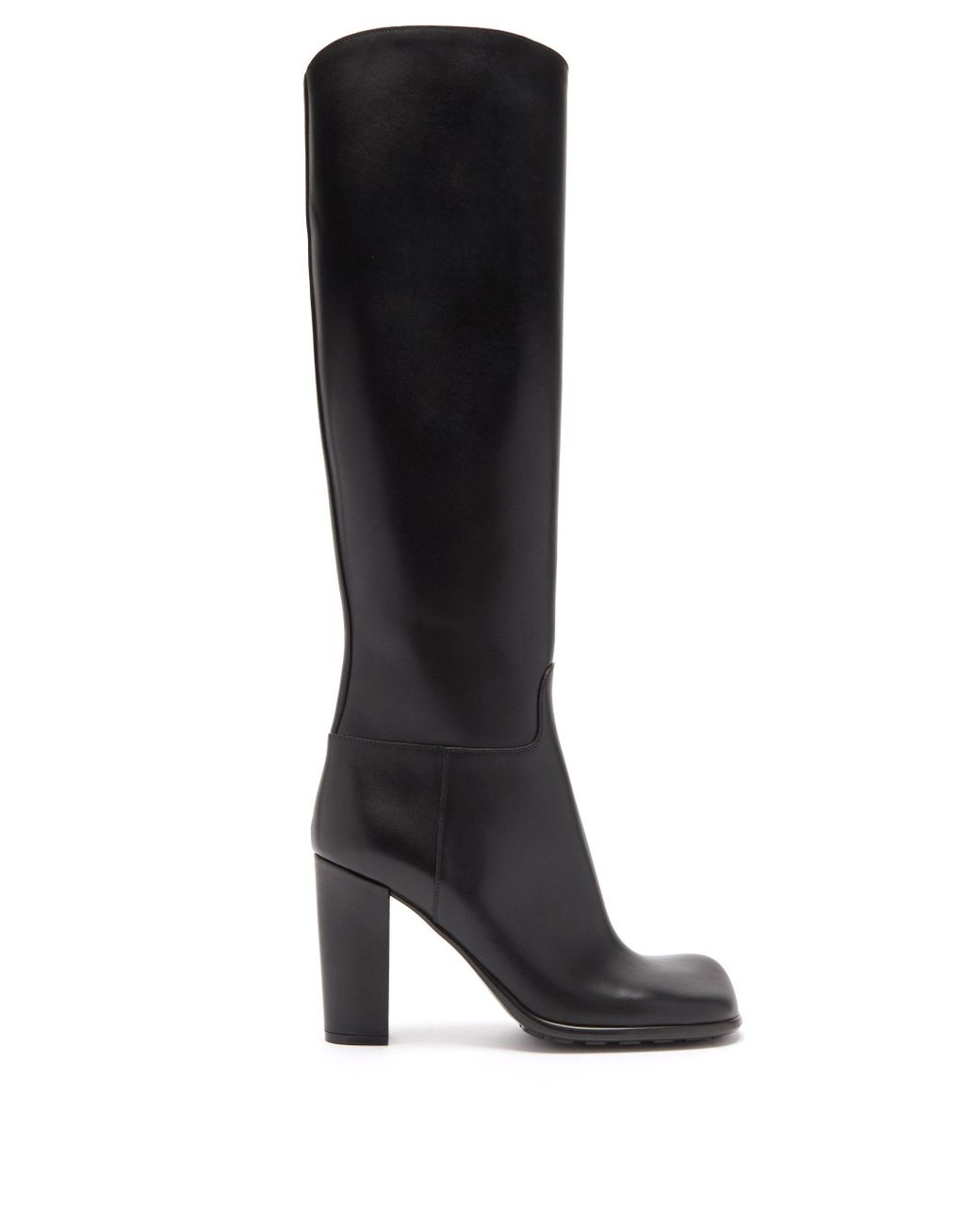 Bottega Veneta Storm Square-toe Leather Knee-high Boots in Black | Lyst