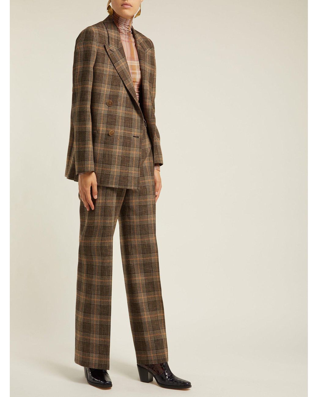 Acne Studios Prince-of-wales Check Wool-blend Trousers in Brown | Lyst