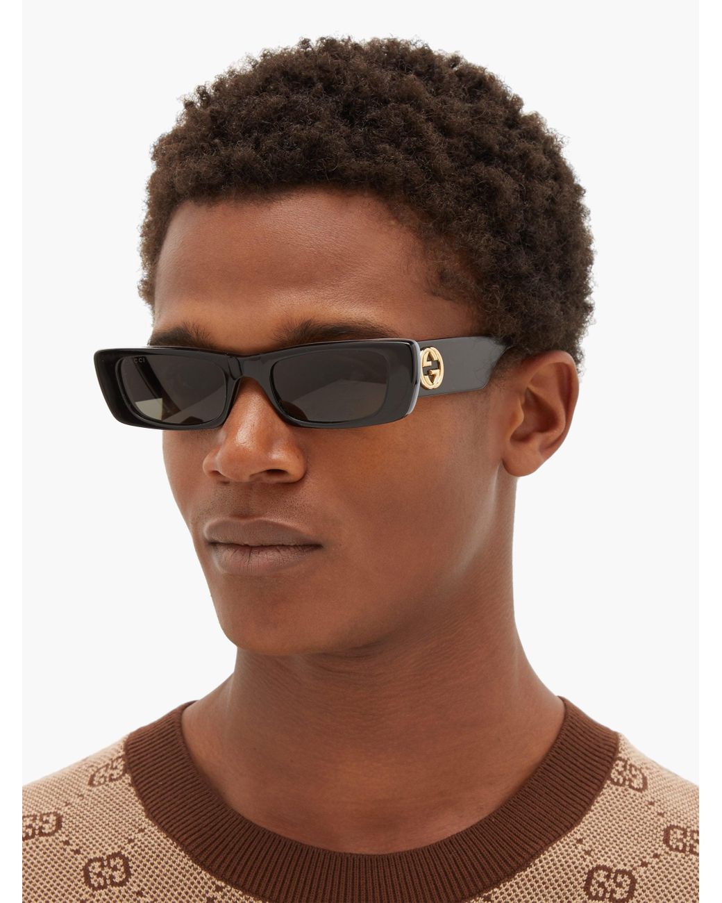 Rectangular frame sunglasses in gold-toned metal | GUCCI® US