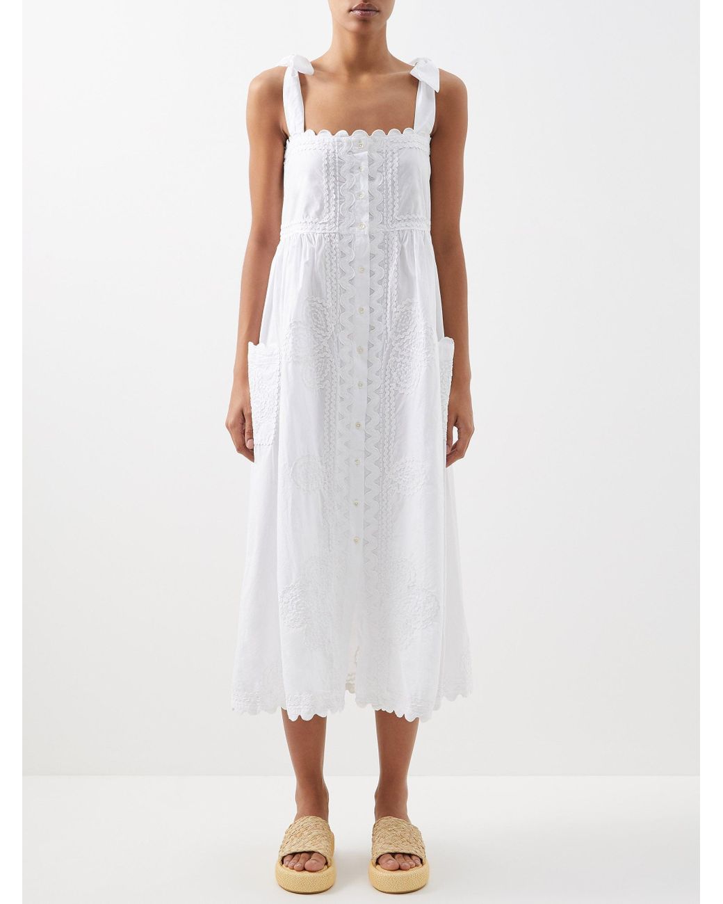 Juliet Dunn Tie-shoulder Cotton-poplin Midi Dress in White | Lyst
