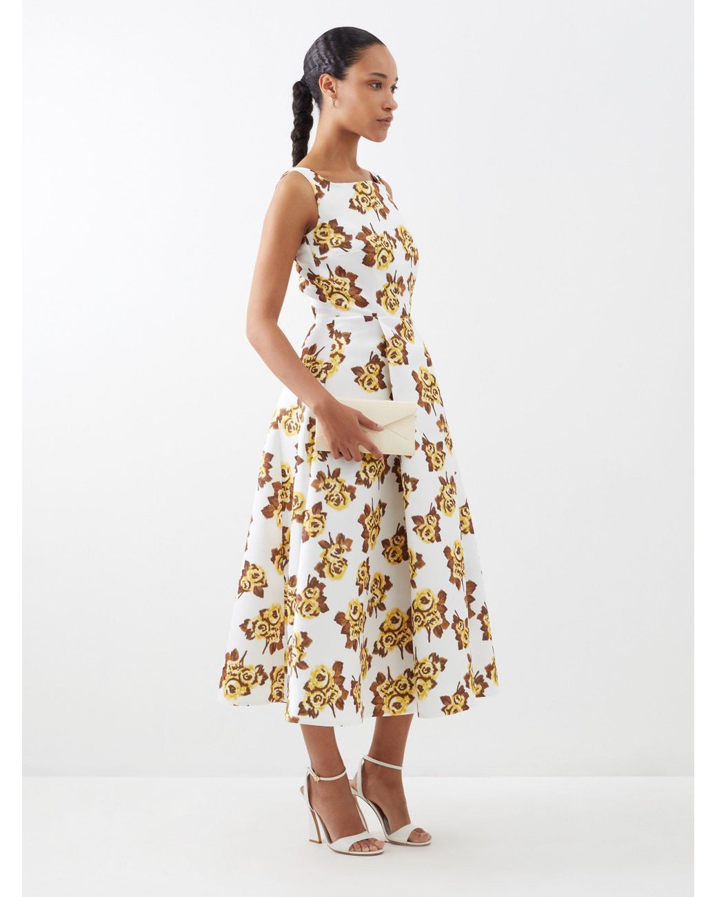 【最終価格】Pleated Floral-Print Satin Dress