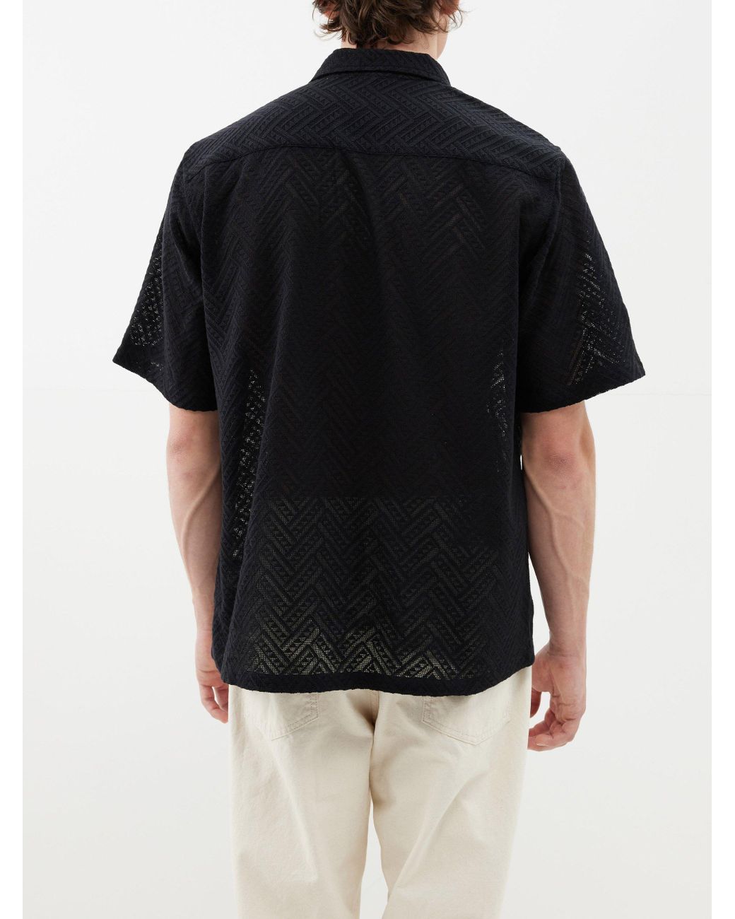 sunflower Spacey Jacquard Cotton-blend Knit Shirt in Black for Men