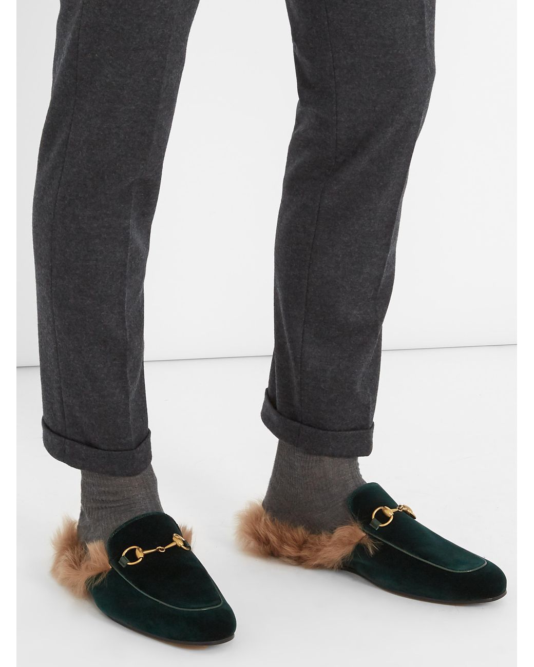 Gucci Princetown Fur-lined Velvet Loafers for Men | Lyst