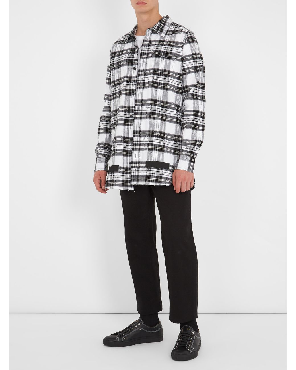Off white top distressed flannel