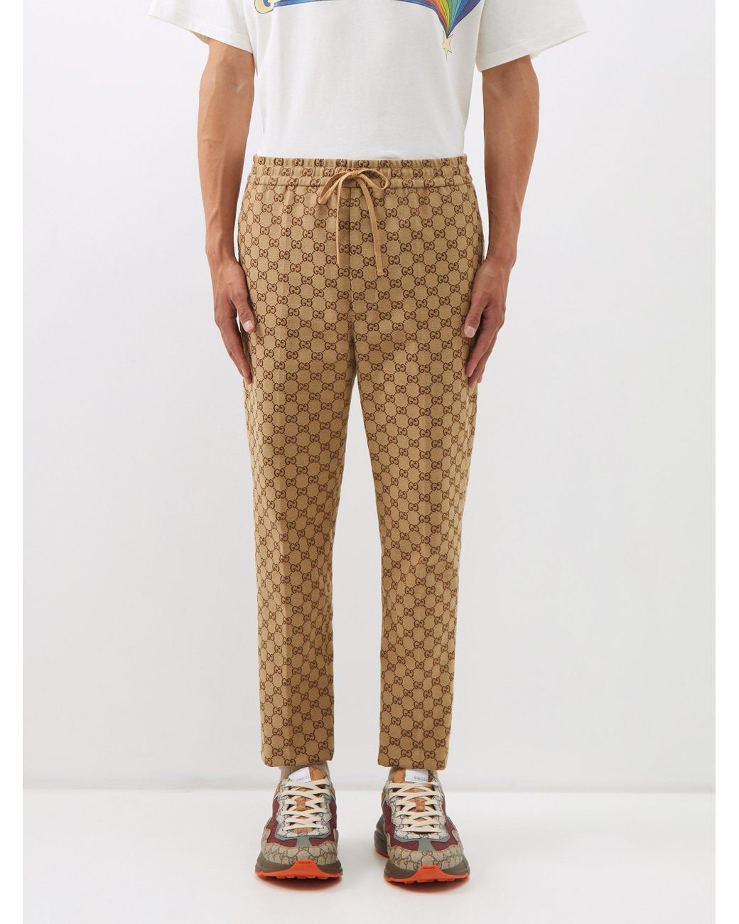 Gucci GG-jacquard Cotton-blend Canvas Trousers in Natural for ...