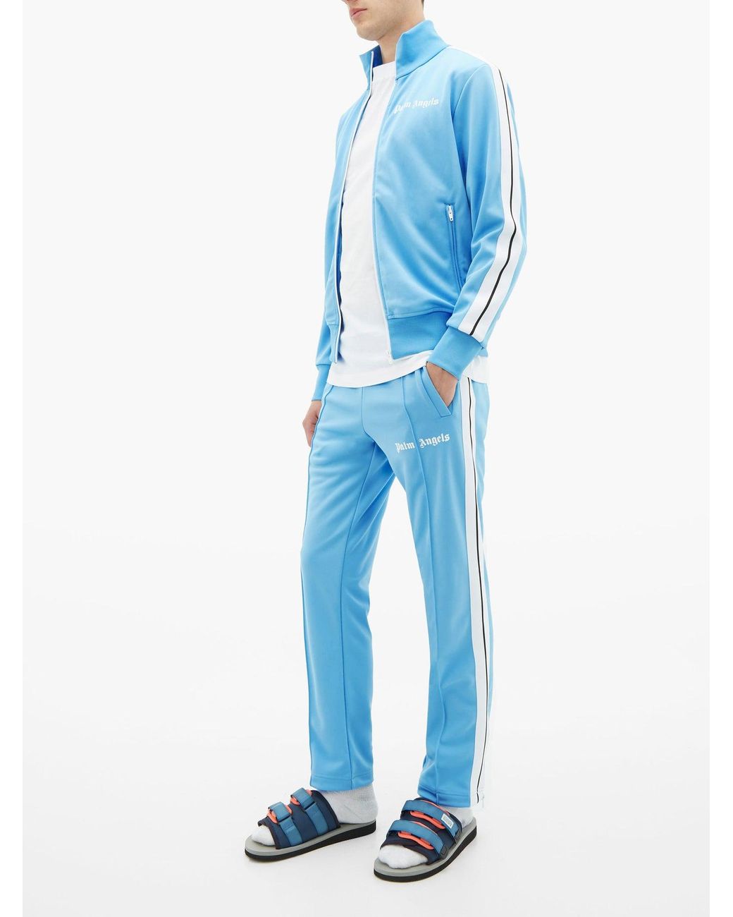 Palm Angels Side-stripe Jersey Track Pants in Blue for Men | Lyst