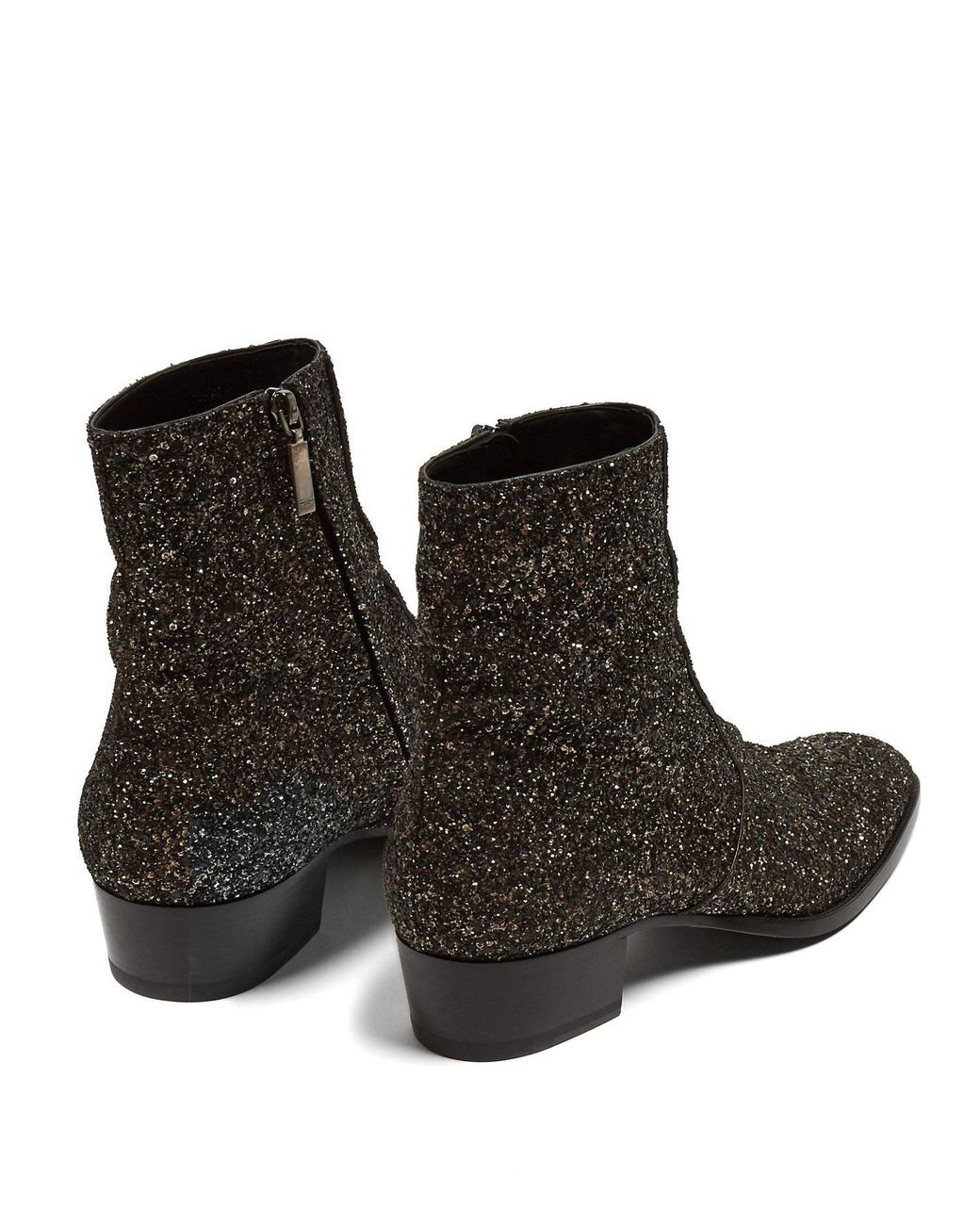 Saint Laurent Wyatt Glitter Chelsea Boots in Black for Men Lyst
