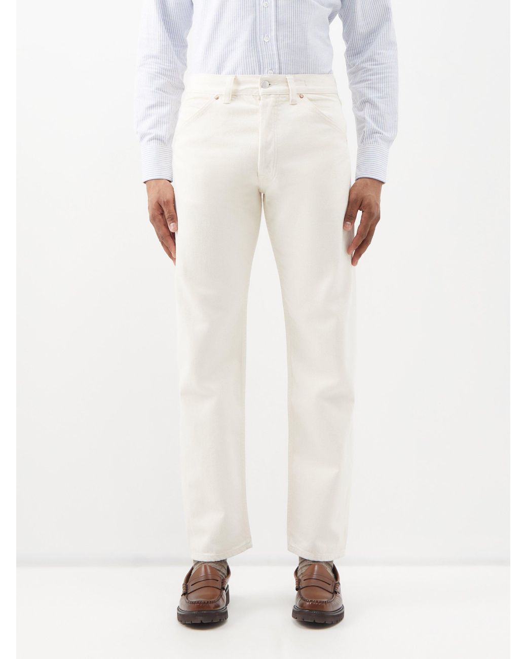 Drake's Selvedge Straight-leg Jeans in White for Men | Lyst