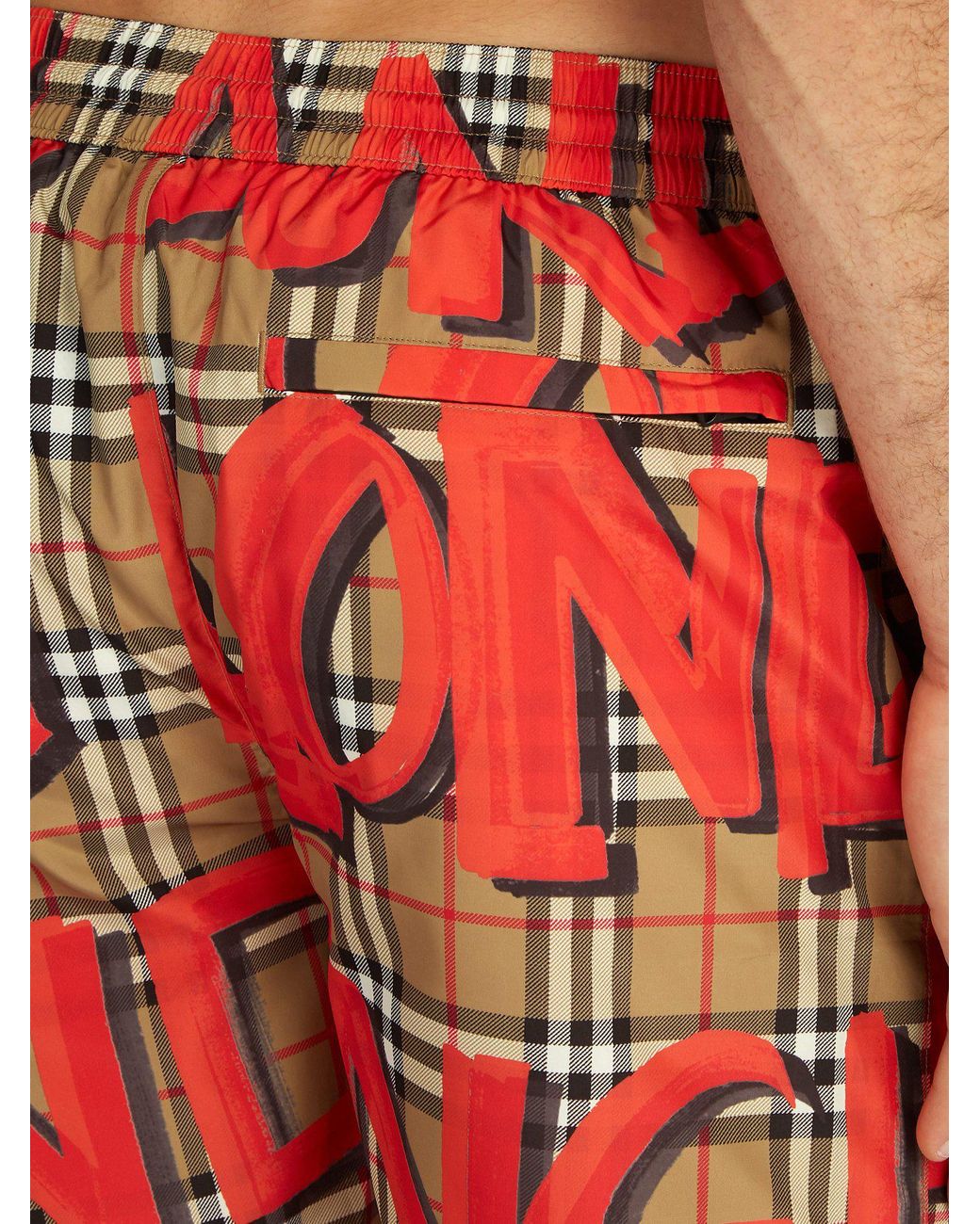 Burberry Graffiti And Check-print Swim Shorts in Red for Men | Lyst