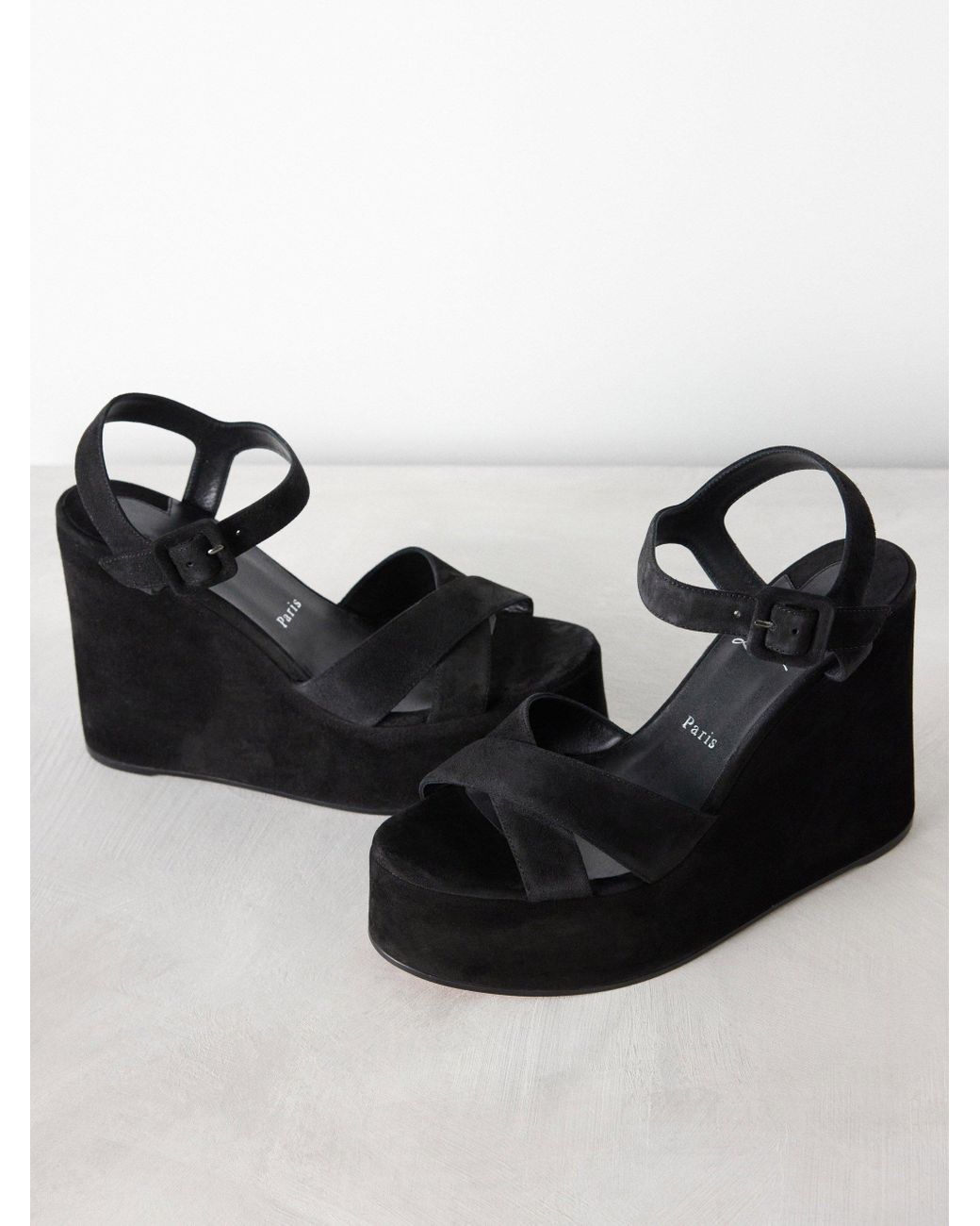 Christian Louboutin Supramariza 130 Suede Wedge Sandals in Black