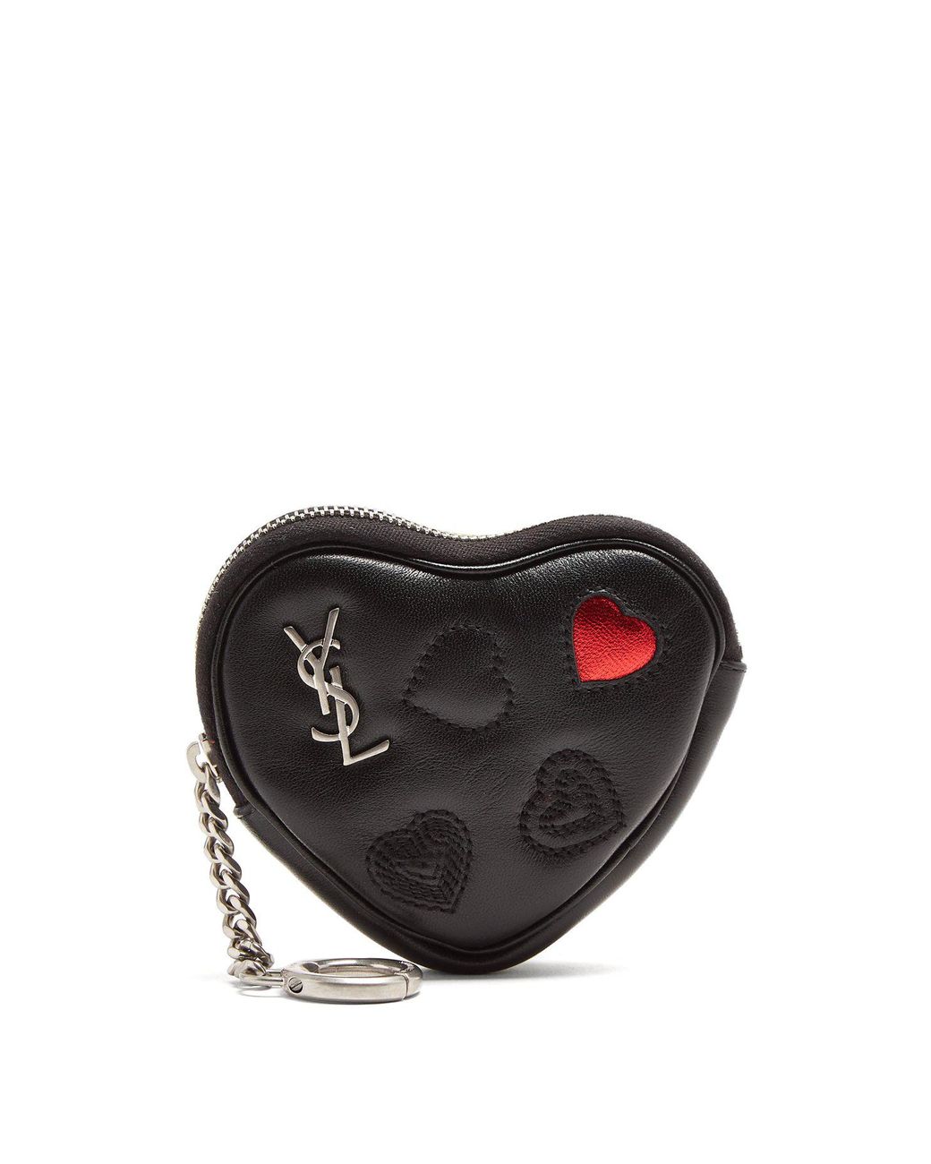 Saint Laurent Love Heart-shaped Leather Coin Purse in Black