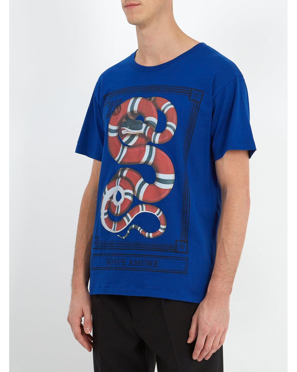 T-shirt en jersey de coton à imprimé serpent Gucci pour homme en coloris  Bleu | Lyst