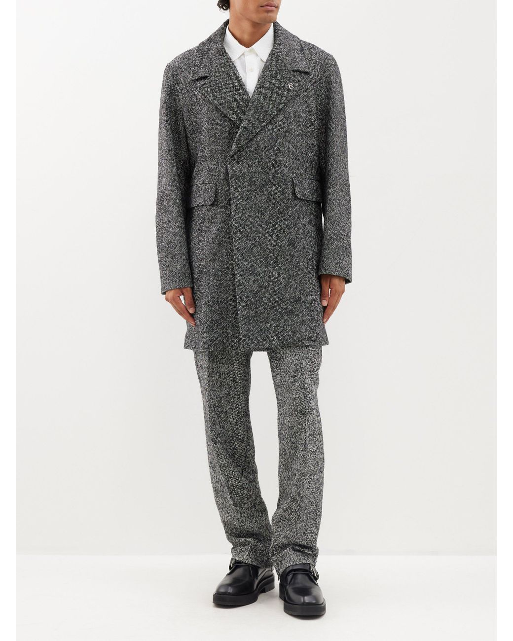 Represent Double-breasted Tweed Overcoat in Grey for Men | Lyst Canada