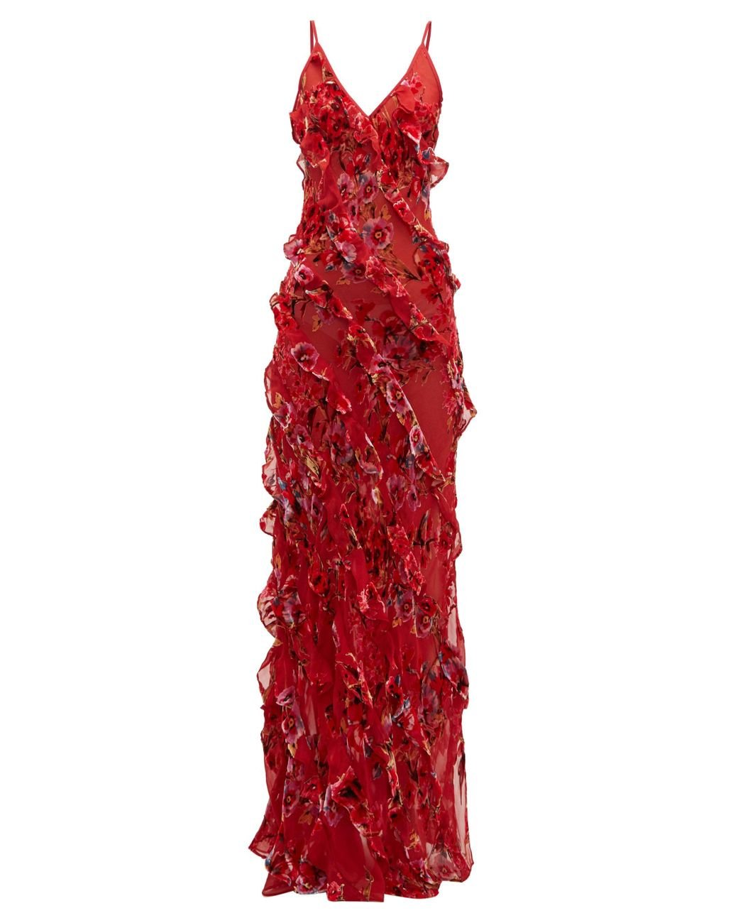 Rat & Boa Maribou Ruffled Floral-devoré Maxi Dress in Red | Lyst