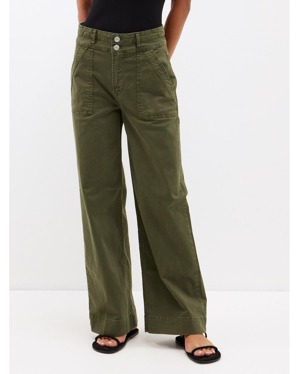 FRAME High-rise Palazzo-leg Jeans in Green | Lyst