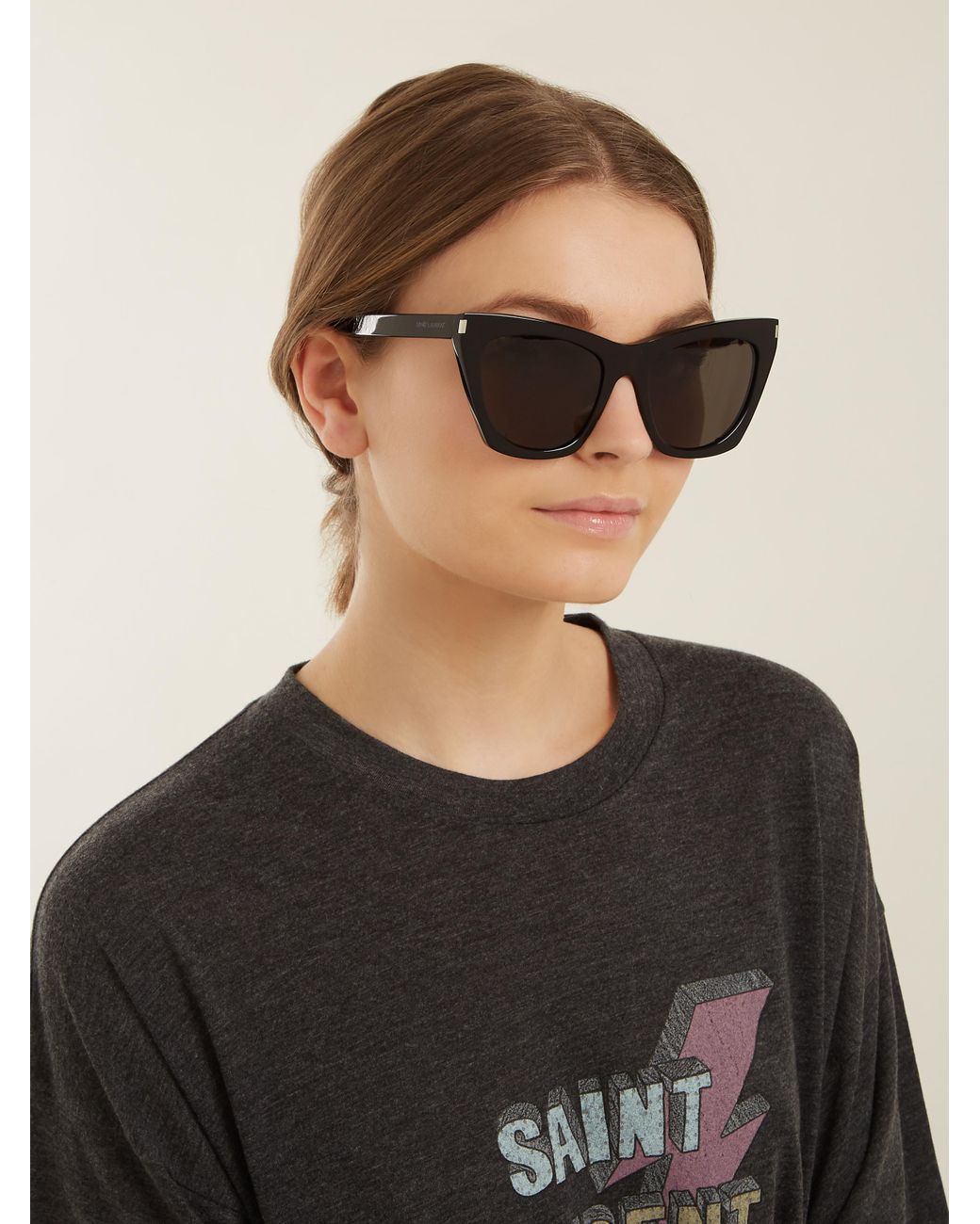 Saint Laurent Kate Square Cat-eye Frame Acetate Sunglasses in Black | Lyst