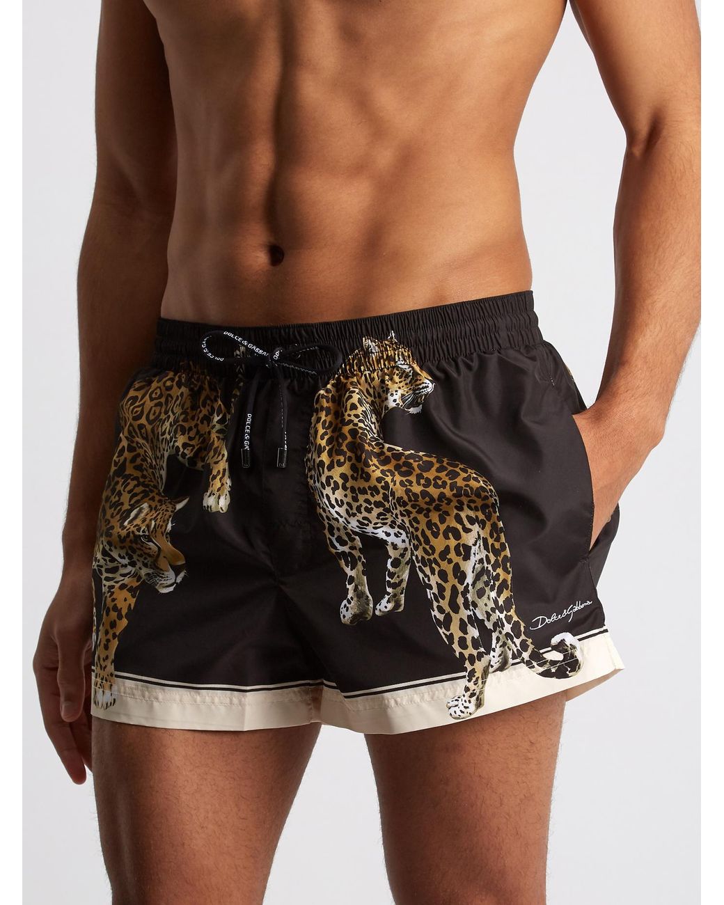 Dolce & Gabbana Leopard-print Swim Shorts in Black for Men | Lyst