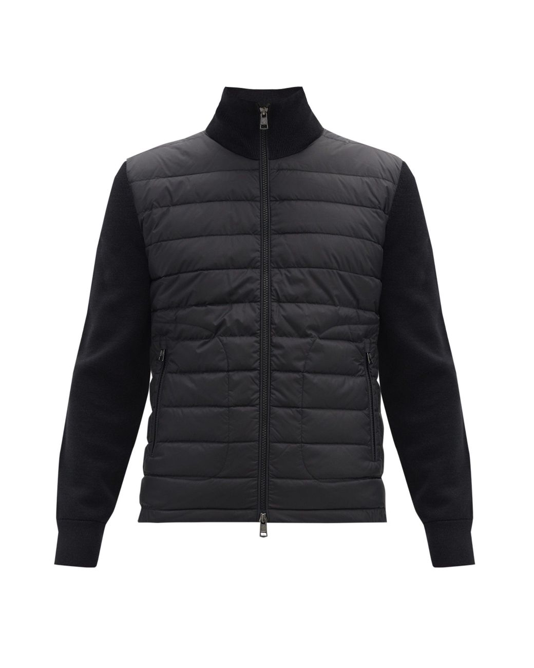 Moncler Quilted Down Wool-blend Cardigan in Black for Men | Lyst