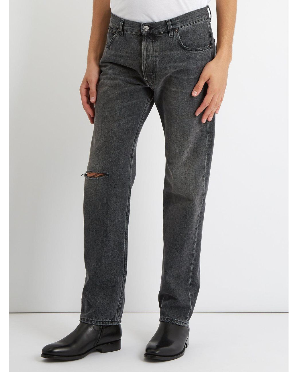 Balenciaga Archetypes Distressed Straight Leg Jeans in Gray Lyst