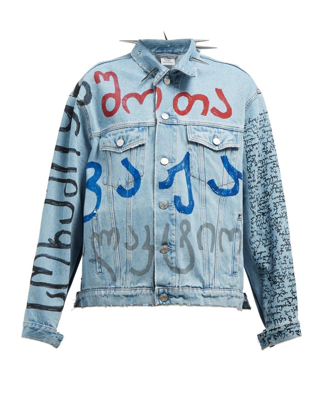 Vetements Spiked Collar Drawn Script Denim Jacket in Blue Lyst
