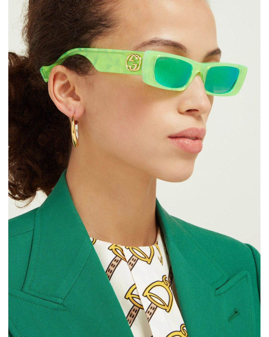 Gucci Rectangle Pearlescent Acetate Sunglasses in Green | Lyst