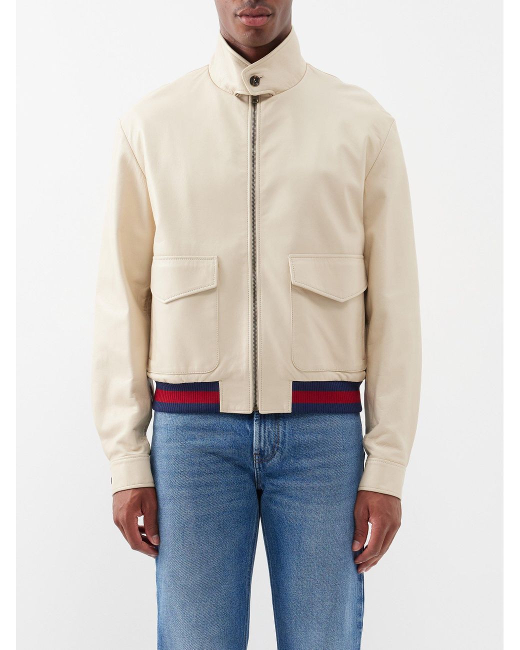 Gucci Web-collar Leather Bomber Jacket - Farfetch