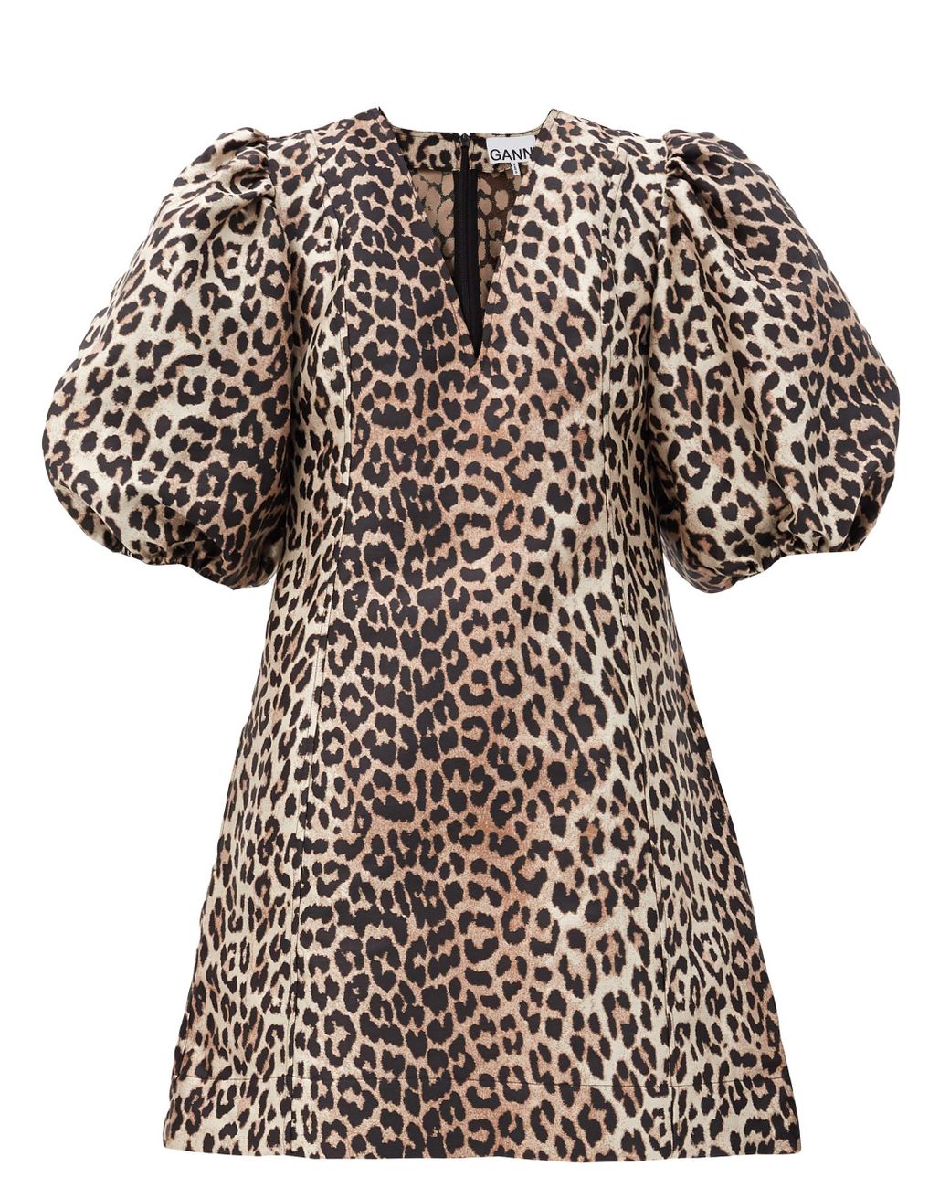 Ganni Balloon-sleeve Leopard-jacquard Mini Dress | Lyst