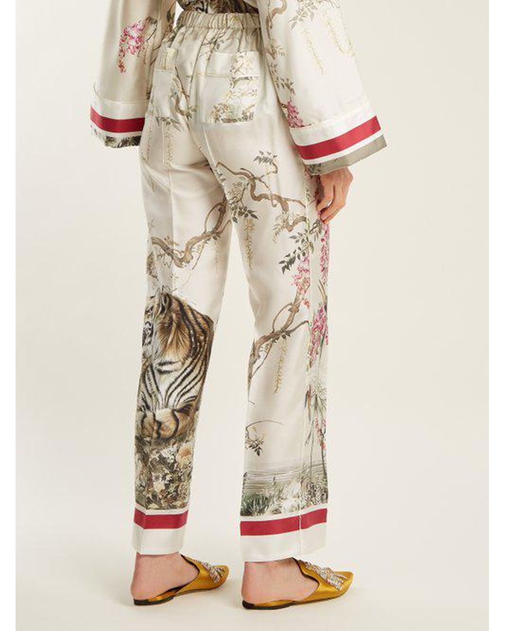 F.R.S For Restless Sleepers Etere Tiger-print Wide-leg Silk Pyjama Trousers  in Natural | Lyst