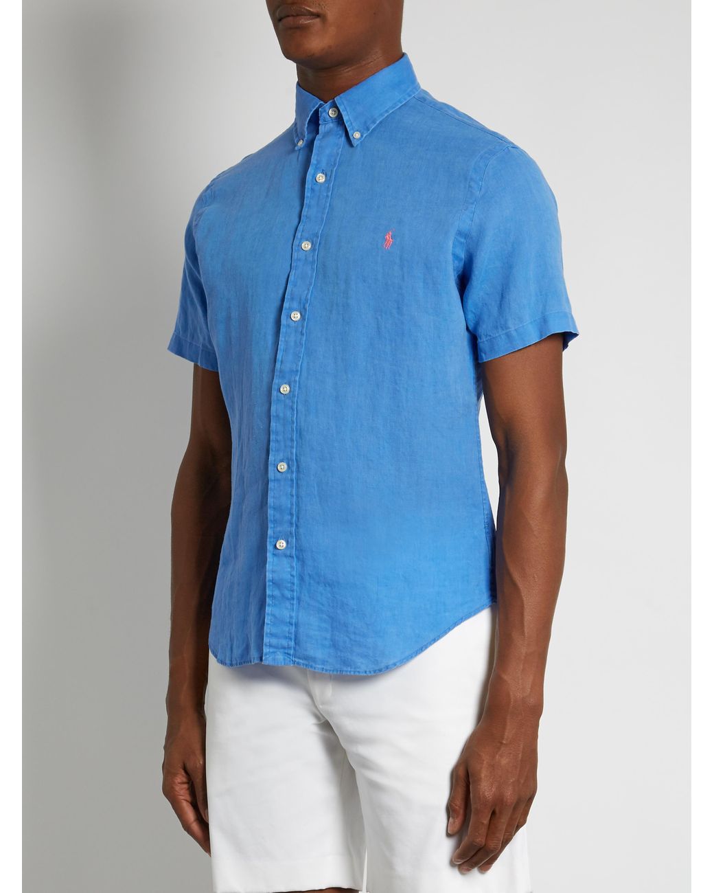 Polo Ralph Lauren Short-sleeved Linen Shirt in Blue for Men | Lyst