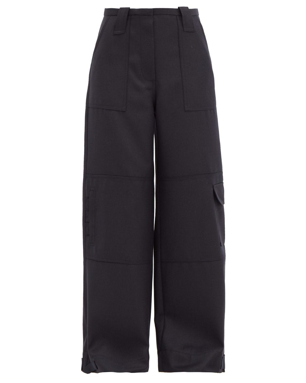 Ganni Cargo-pocket Wool-blend Wide-leg Trousers in Navy (Blue) - Lyst