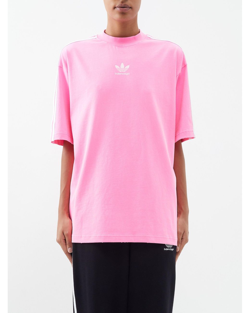 Balenciaga X Adidas Trefoil-logo Cotton-jersey T-shirt in Pink | Lyst