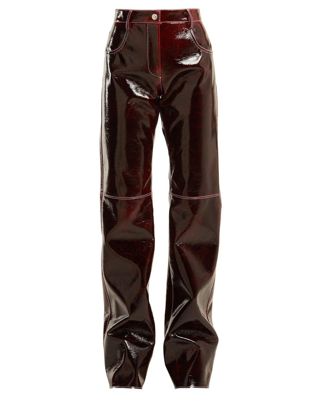 MSGM Relaxed Crinkle Effect Vinyl Trousers in Brown | Lyst