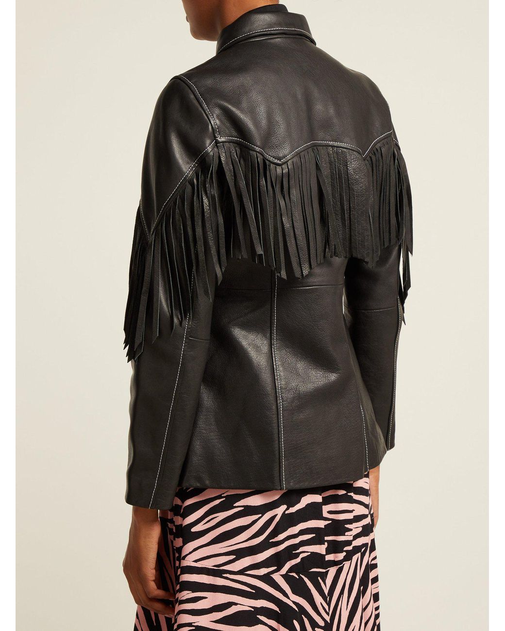 Ganni Angela Fringed Leather Jacket in Black | Lyst