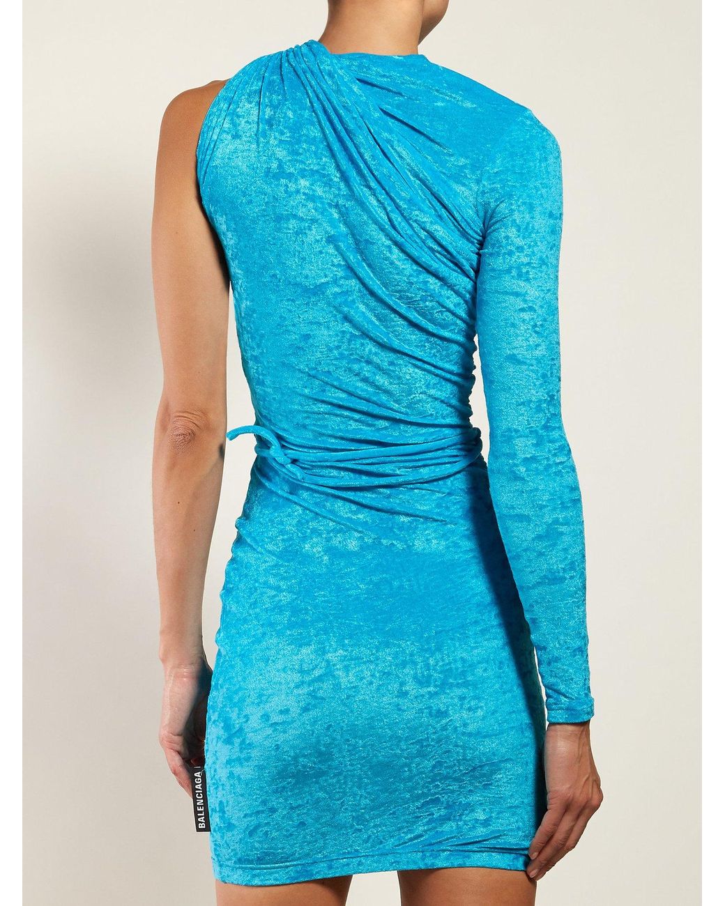 Balenciaga Asymmetric Crushed Velvet Mini Dress in Blue | Lyst