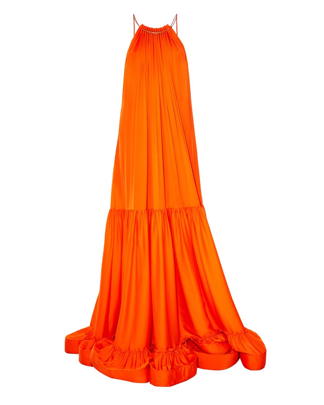 Stella McCartney Halterneck Ruched-panels Satin Maxi Dress in Orange | Lyst