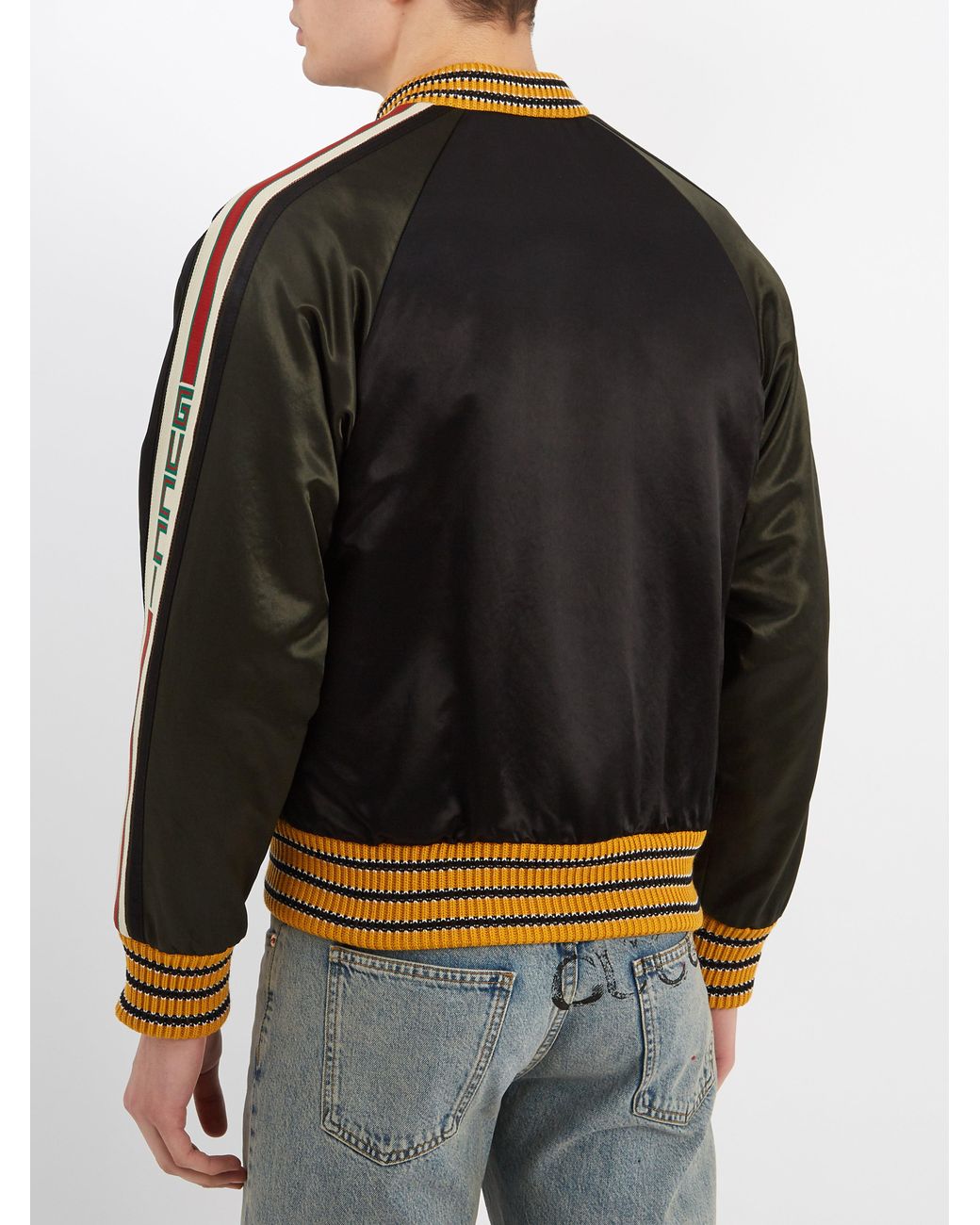 Gucci Dragon-embroidered Satin Bomber Jacket In Black