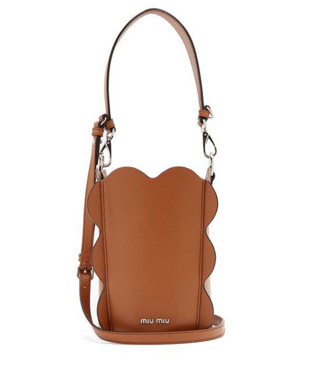 Miu Miu Scallop-edged Leather Bucket Bag in Brown | Lyst