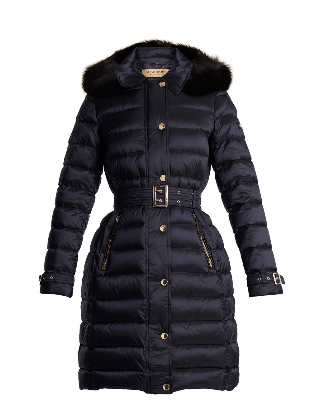 Burberry Ashmore Fur-trimmed Quilted Down Coat in Blue | Lyst